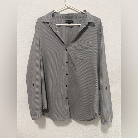 Lafayette 148 Women's White and Gray Striped Button-Up Shirt Blouse Size XL - Picture 2 of 10